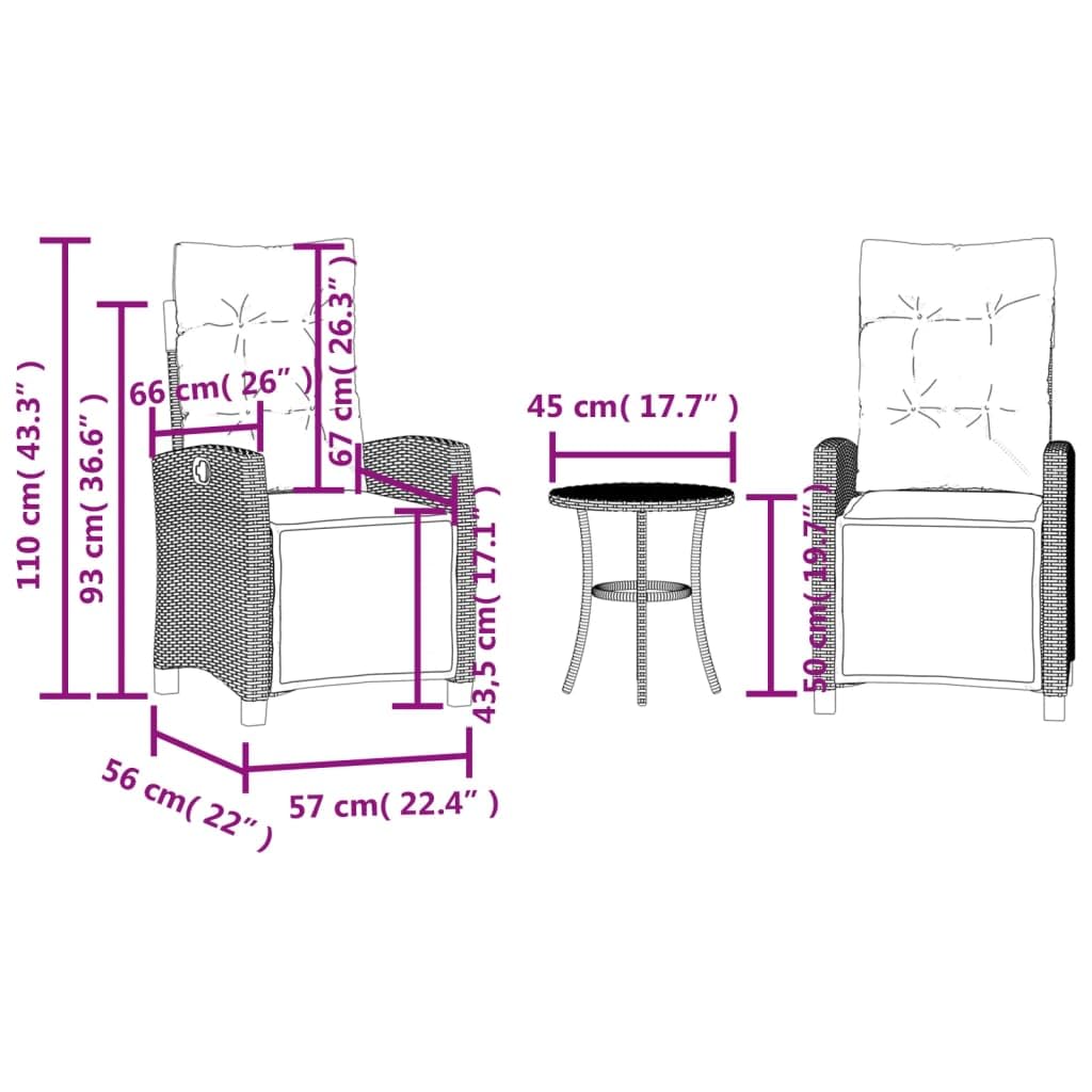 vidaXL 3-cz. zestaw mebli bistro z poduszkami, mieszany beż, rattan PE