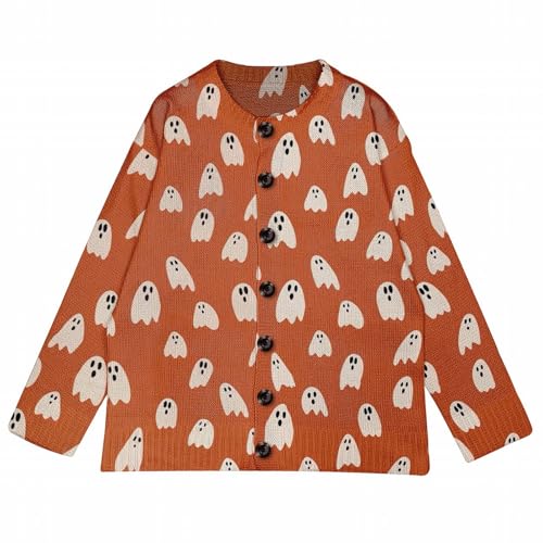 Halloween Cardigan for Women 2025 Funny Pumpkin Ghost Skeleton Print Open Front Button Down Cute Knit Sweater Outwear4