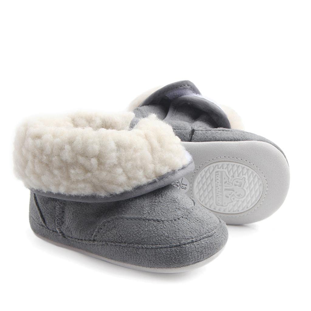 Baby Soft Sole Anti-Slip Mid Calf Winter Warm Infant Prewalker Snow Boots 12-18 Months Gray-image-25
