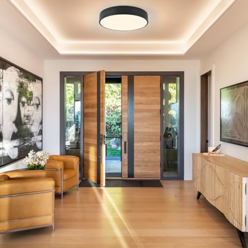 Image of 3-Light Modern Black Flush Mount Ceiling Light 15.8 Inch