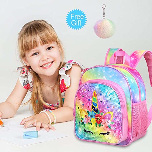 Wzlvo Toddler Backpack For Girls, 12" Cute Unicorn Preschool Sequin Bookbag, Kindergarden School Bag For Little Kids #TOP1