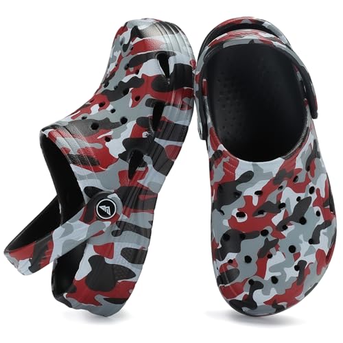 Tormigo Boys Girls Comfortable Garden Clogs | Slip-On Mules Slides Sandals Beach Slipper for Little/Big Kid | Size 5 Camo Red Black