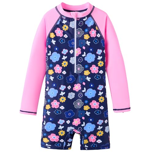 Image of UMELOK Girls Long Sleeve Rash Guard One Piece Swimsuits with UV Protection Sunsuit
