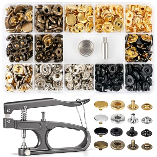 Alritz 100 Set Leather Snap Fasteners Kit 12.5mm 4 Colors with Press Pliers