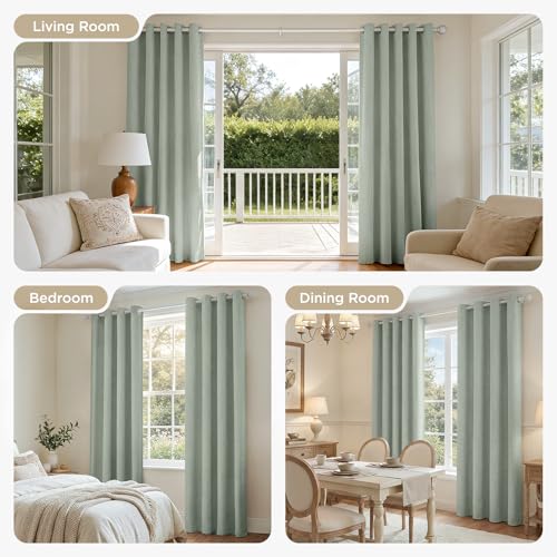 Image of Joydeco Sage Green Curtains 84 Inch Length, Linen 100% Blackout Curtains for Bedroom 2 Panels Set, Burlap Grommet Room Darkening Textured Curtains for Living Room (42x84 inch, Sage Green)