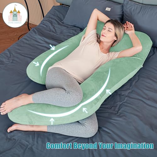 Image of Cute Castle Pregnancy Pillows, Soft U-Shape Maternity Pillow with Removable Cover - Full Body Pillows for Adults Sleeping - Pregnancy Must Haves - Jumbo 57 Inch - Green