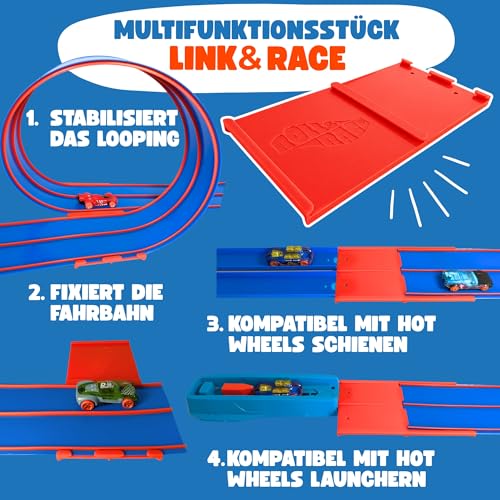 Roll&Race Flexible Autorennbahn 400cm - Made IN EU - Aufrollbare Rennstrecke Kinder - Kompatibel mit Spielzeugautos - Auto Rennbahn mit Transportkoffer - Gummistrecke