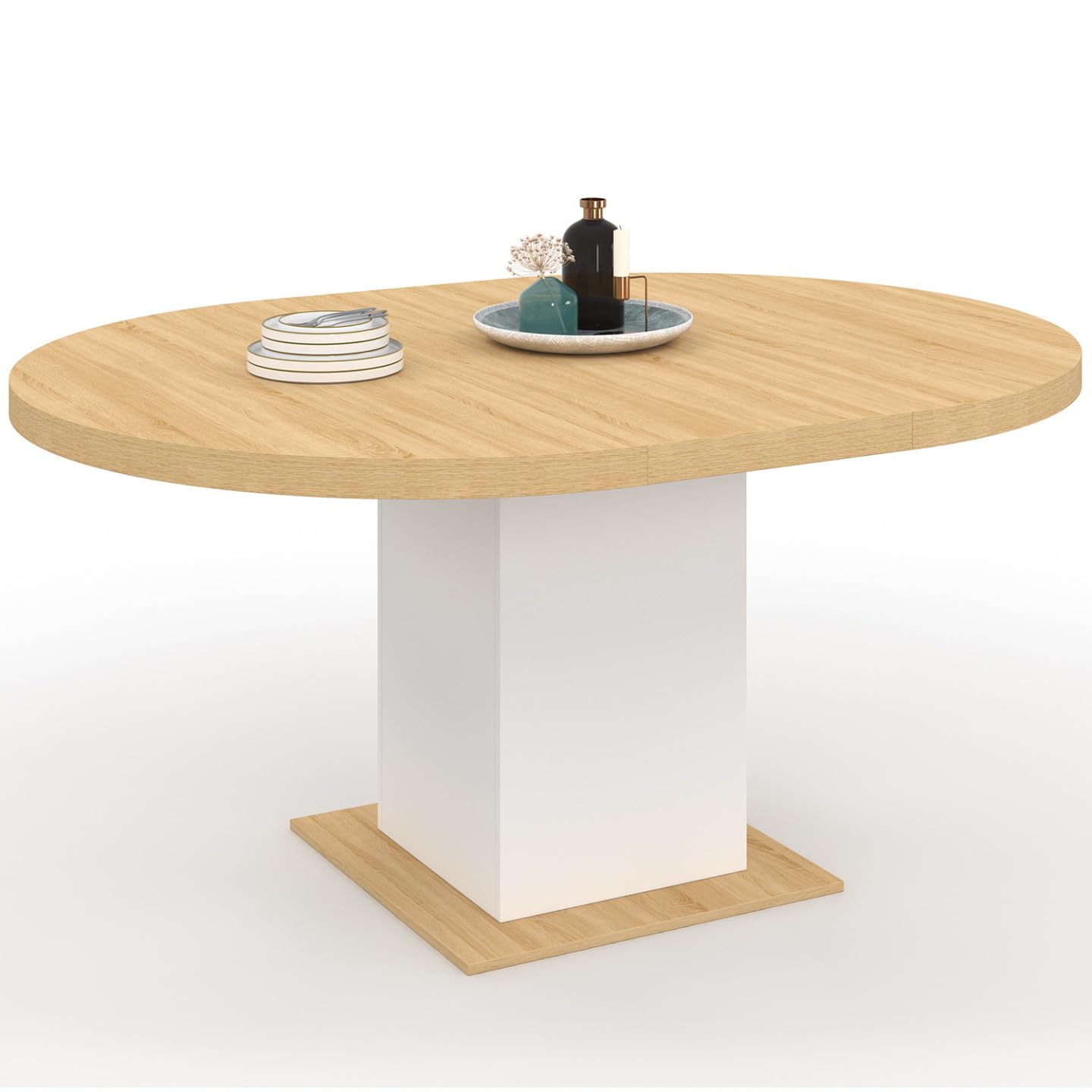 IDMarket - Table à Manger Extensible Ronde Eden 4-8 Personnes Bois et Blanc 120-160 cm