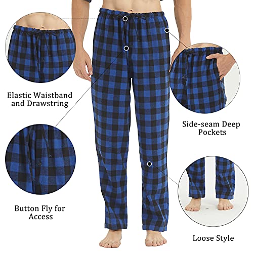 2 Pack Men's Pajama Pants Flannel Cotton Soft Pajamas for Men Plaid Pj Bottoms Lounge Sleepwear with Button Fly4