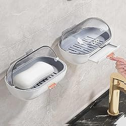 Contenedor De Jabon NICAVKIT Paquete de 2 jaboneras de ducha con tapa, soporte de jabón de barra con drenaje, contenedor de jabón montado en la pared para ducha, baño, bañera, fregadero de cocina, adhesivo incluido