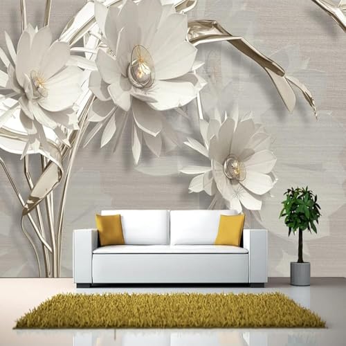 3D Sala De Estar Mural Decoración Del Hogar Flor Blanca Paisaje Tv Dormitorio Papel Pintado Sala De Estar-300Cm×210Cm