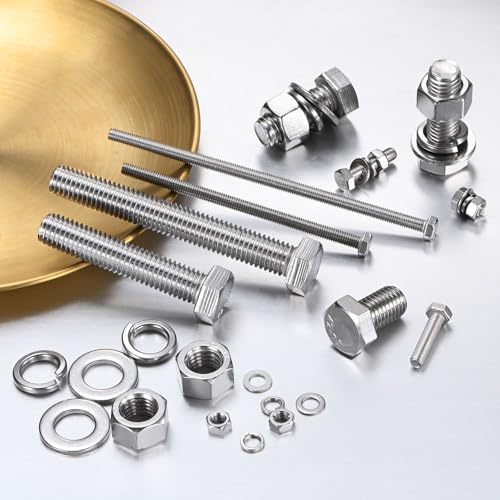 Image of M METERXITY 4-Pack Hex Head Screw Bolt with Nuts Flat & Lock Washers M5x8mm Stainless Steel Bolts and Nuts Kit Fully Threaded Metric Bolt Assortment for Equipment /Machinery