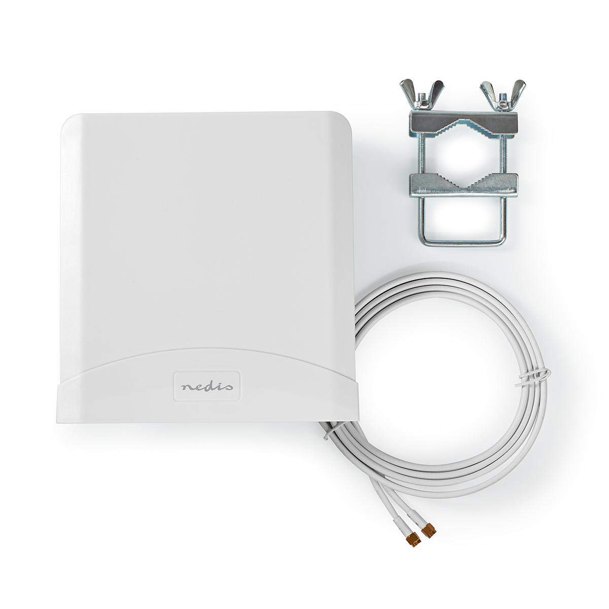 Nedis Antena 5G, 4G, 3G - Recepción de señal Estable con Cable LMR200 de 2,5 de Longitud y una Sola Antena - 698-5000 MHz - Apta para Exteriores - Blanca