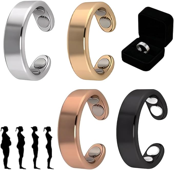 4pcs Ring Damen Wechseljahre Wechseljahre Magnetring Antistress Ring Fitnessring für Damen VitalRing Zur Angstreduktion & besseren Schlafen Geschenk für Frauen(Gold Silber Roségold Schwarz)
