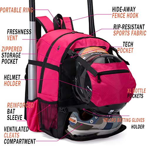 Hsmihair Baseball Bag - Baseball Backpack With External Helmet Holder for Baseball, T-Ball & Softball Equipment & Gear for Youth and Adults,Holds 4 Bats, Helmet, Gloves, Cleats, Shoe Helmet Holder - Thumbnail 5