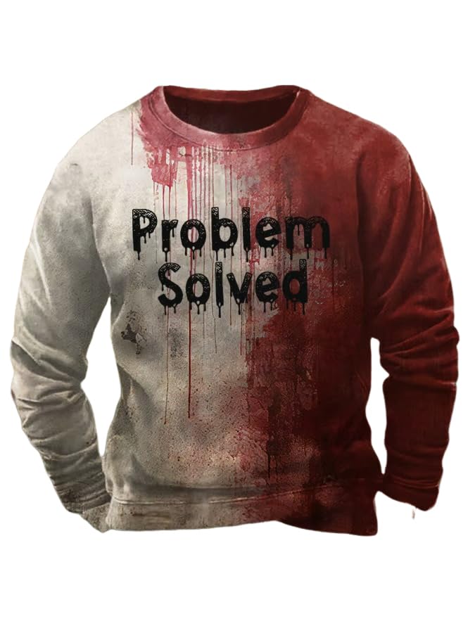 Men's Bloody Problem Solved Halloween Print Crew Neck Sweatshirt
