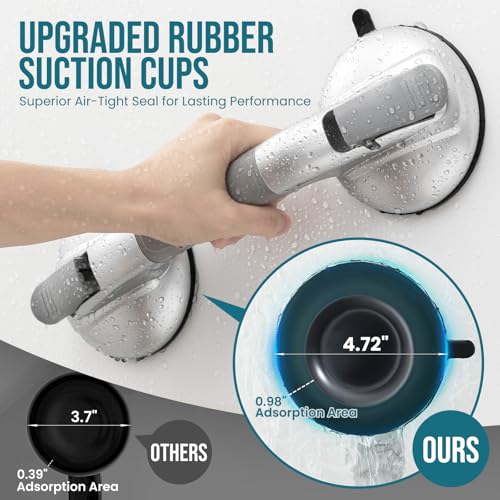 TAILI Grab Bars for Bathtubs and Showers, Shower Handles for Elderly Suction,Maximum 330lbs,Shower Grab Bar with Upgraded Rubber Suction Cups Safety Grip for Senior,No Drilling Removable,Silver by TAILI - Image 5