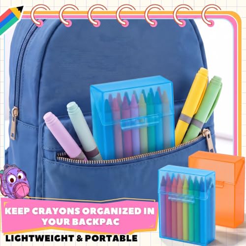 Image of Clabby 2 Pcs Clear Plastic Crayon Boxes Hold 24 Count, Blue,Orange