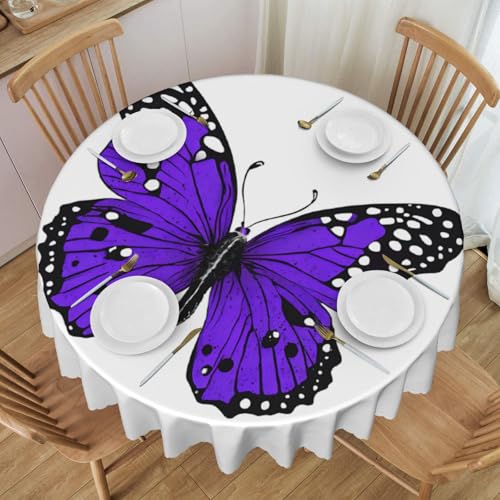 Nappe de table ronde 152 cm en polyester motif papillon violet