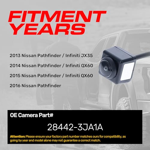 Image of Master Tailgaters Replacement for Infiniti JX35 (2013), QX60 (2014-2015) / Nissan Pathfinder (2013-2016) Backup Camera OE Part # 28442-3JA1A