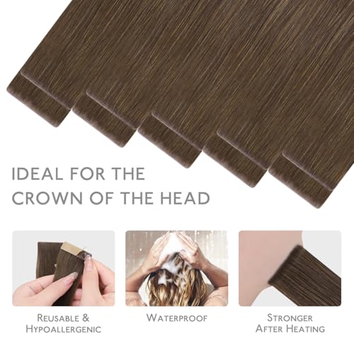 Image of WENNALIFE Invisi Edge Tape in Hair Extensions Human Hair,#5D,14 Inch | 14 Inch 25g 10pcs Cool Ash Brown Invisi Remy Hair tensions Natural Seamless Injected Tape Straight tensiones