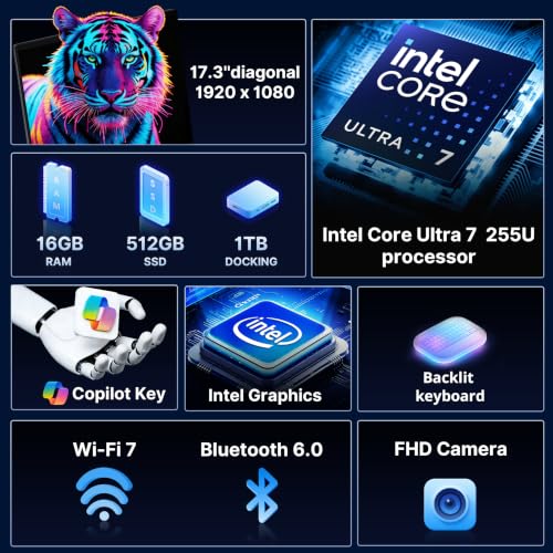 Image of HP OmniBook 17.3 inch FHD Laptop, Intel Core Ultra 7 255U, 16GB DDR5, 1.5TB Storage (512GB SSD+1TB Docking Station), Intel Graphics, Backlit Keyboard, Copilot+ PC, Win 11, Mica Silver