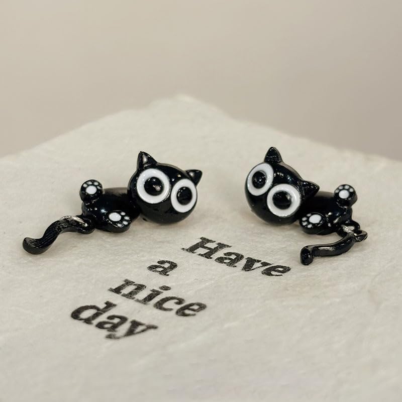 Black Cat Earrings for Women Cute Cat Paw Stud Earrings Halloween Christmas Jewelry Gifts - Image 5