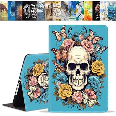 BWOOLL Case for Samsung Galaxy Tab S5e 10.5 inch 2019 Model (SM-T720/T725/T727), Slim Lightweight PU Leather Stand Cover with Auto Wake/Sleep, Skull Flower Butterfly
