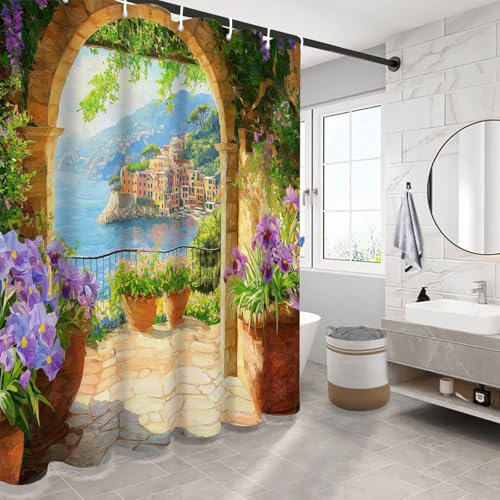 Rideau de salle de bain 180x200 avec 12 crochets polyester imprimé - 4