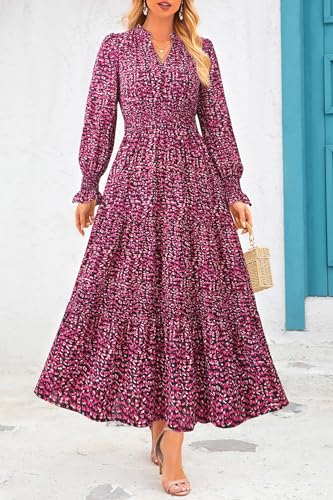 Image of PRETTYGARDEN Women's Floral Maxi Dress 2026 Fall Long Sleeve V Neck A Line Long Flowy Spring Party Boho Dresses