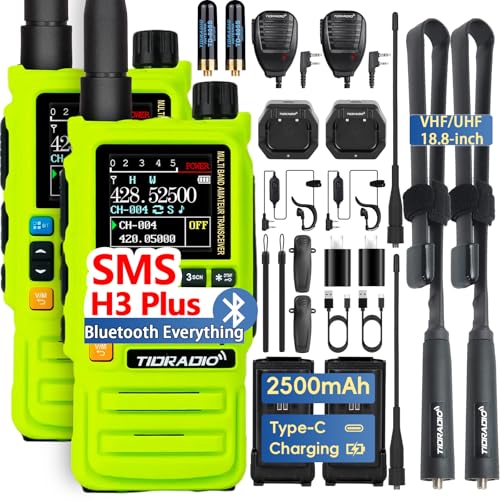 Image of TIDRADIO TD-H3 Plus Ham Radio Handheld, Bluetooth-Headphone-connectable,Wireless Programming, Multi-Band Walkie Talkies Long Range NOAA Emergency Weather Radios for Survival Gear Hunting Green 2 Pack