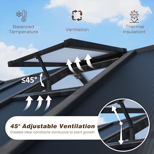 Image of MUPATER 8 x 8FT Wooden Polycarbonate Greenhouse with 6mm Polycarbonate Panels for UV Protection, Ventilated Window & Lockable Door, Walk-in Greenhouse for Outdoors, Patio, Backyard, Black