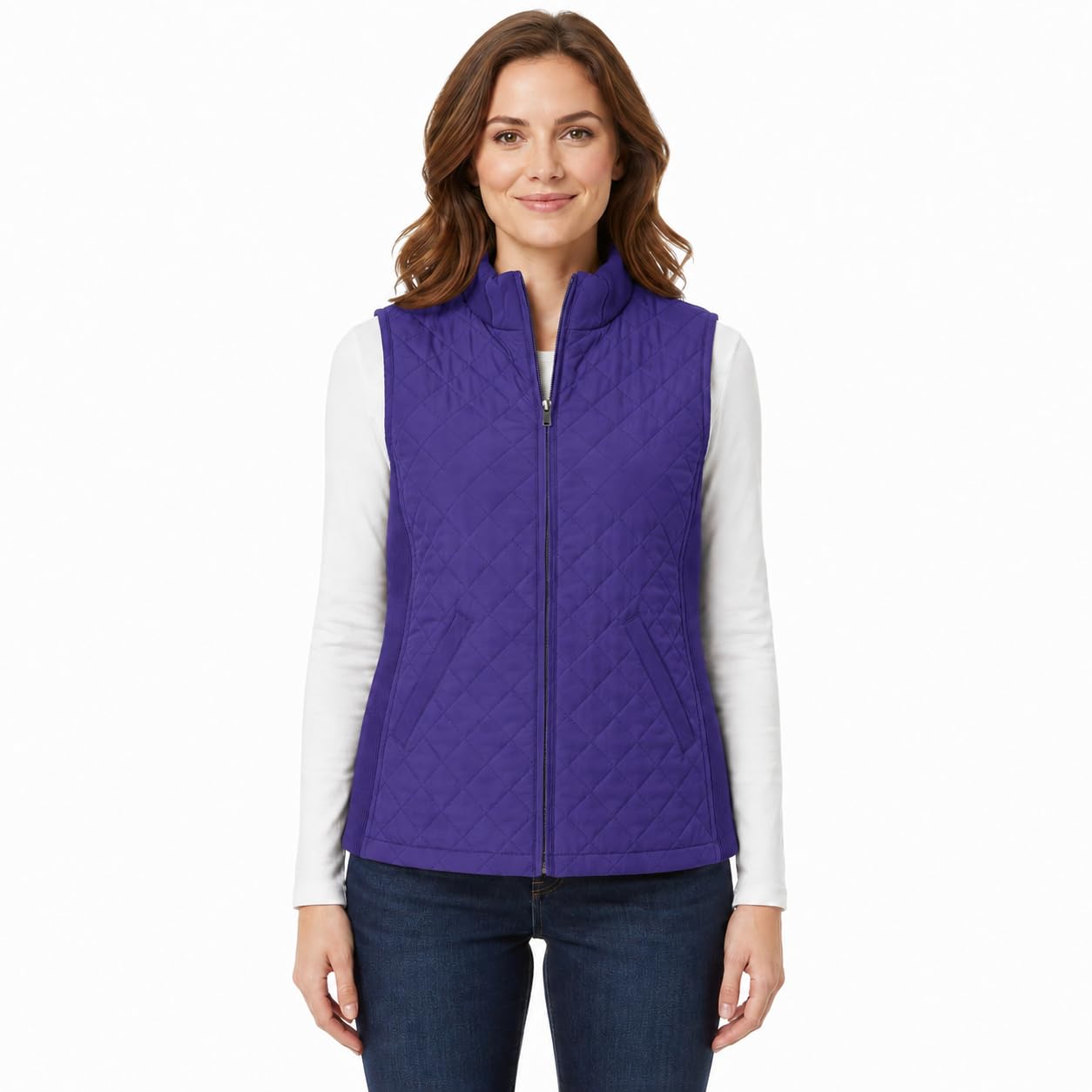 Bienzoe Gilet matelassé décontracté pour femme : veste légère et pliable sans manches, violet, 3X-Large
