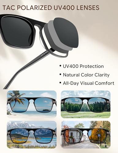 Image of BIRCEN Mens Acetate Polarized Sunglasses: Retro Square Sun Glasses UV400 Protection Anti-Glare Shades for Driving Travel