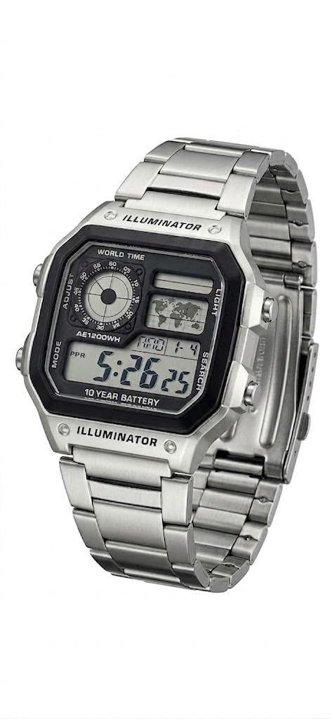 Vintage Watch for Man with Premium Gift Box, Square Dial Digital Watch with World Time Map & Silver Strap, Ideal for Gifting, Unisex Retro Alarm & Chrono Watch for Men and Women-picture-26