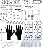 Tustrion 153Pcs Piercing Kits for all Piercings Professional with Piercing Jewelry and Tools for Nose Septum Belly Button Lip Ear Tongue Cartilage Eyebrow and More with 12G, 14G, 16G and 20G Piercing Needles