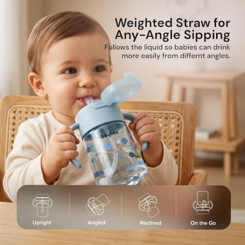 Image of BAYBEE Sipper for Baby with Soft Silicone Straw | Baby Sippy Cup with Anti-Spill Lock Water Bottle with Twin Handles | BPA-Free Tritan Drinking Sipper for Kids for Infants & Toddlers (280ml - Blue)