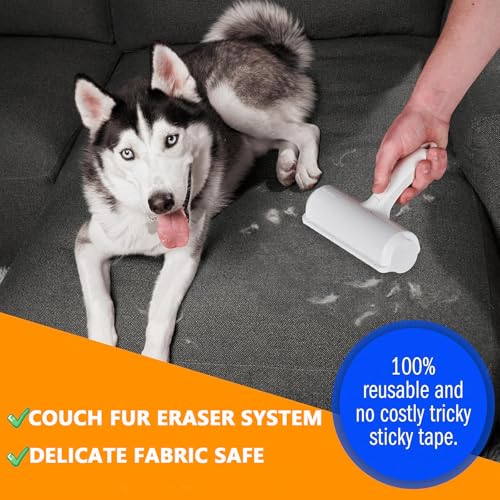 Image of Pet Hair Remover - Original Size Reusable Lint Roller for Cat & Dog Hair on Furniture, Couch, Carpet, Car, Rugs & Bedding - Portable, Eco-Friendly (White)
