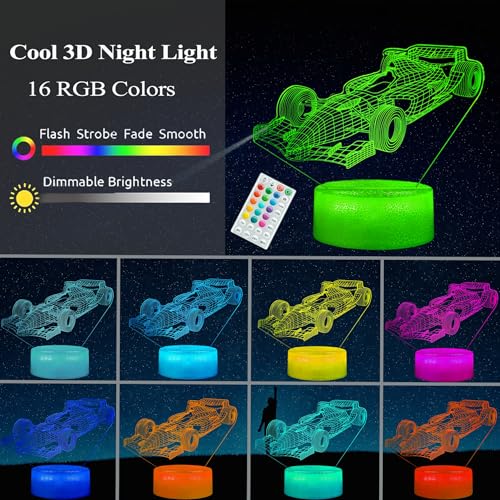 Image of F1 Car Gifts for Boy, Formula One Night Light with Remote Control, 16 Colors Changing, RGB Flashing Mode and Dimmable, Sport Race Car Gifts for Boys Christmas Decor