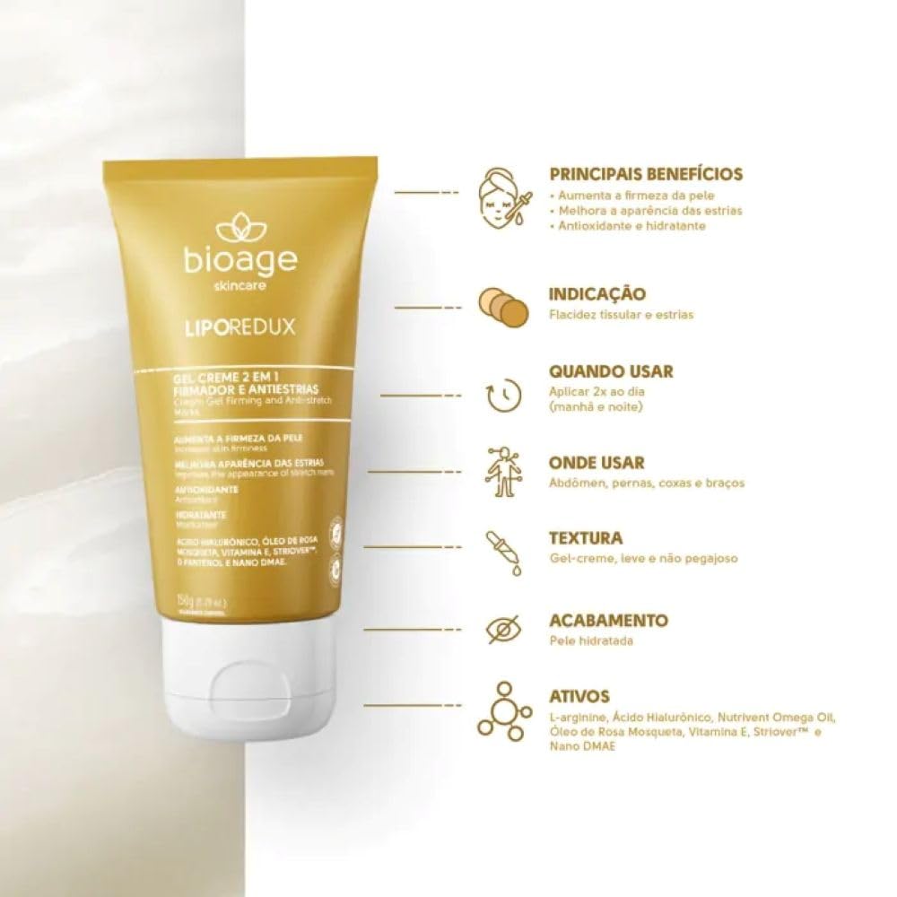 Gel-Creme 2 em 1 Firmador e Antiestrias Lipo Redux Bioage 150g em promoção! Veja a oferta e mais achadinhos de Firmadores & Antiestrias 3 Hoje é o melhor dia para comprar Gel-Creme 2 em 1 Firmador e Antiestrias Lipo Redux Bioage 150g com aquele preço maroto! Promoção! Aproveite a oferta! 3