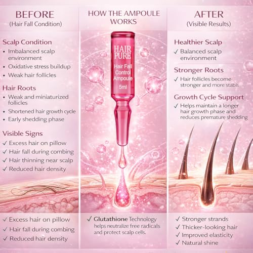 Image of Hair Pure Hair Fall Control Ampoule with Glutathione Power Booster for Healthier, Thicker & Stronger Hair | Helps Reduce Hair Fall & Breakage | Deep Nourishment for Fuller, Shinier Hair