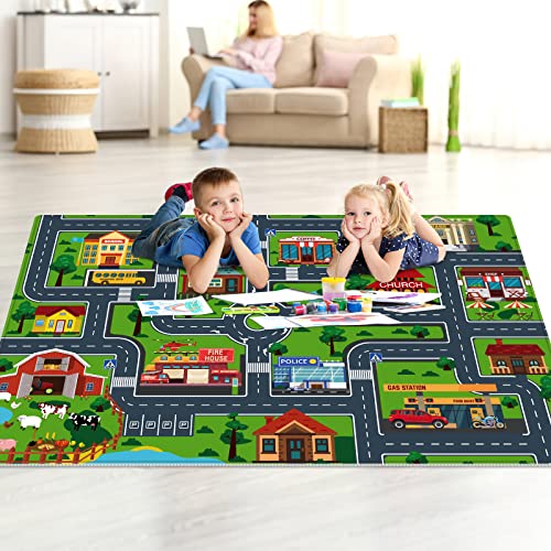 Ltkougfam Kids Carpet Playmat, Kids Play Rug For Playroom, Kids Car Mat Rug, Kids Play Rugs Town City Road Map Rug, Extra Large Boys Kids Car Track Play Rug Bedroom, Living Room, 59 X 39.4 Inch #TOP5