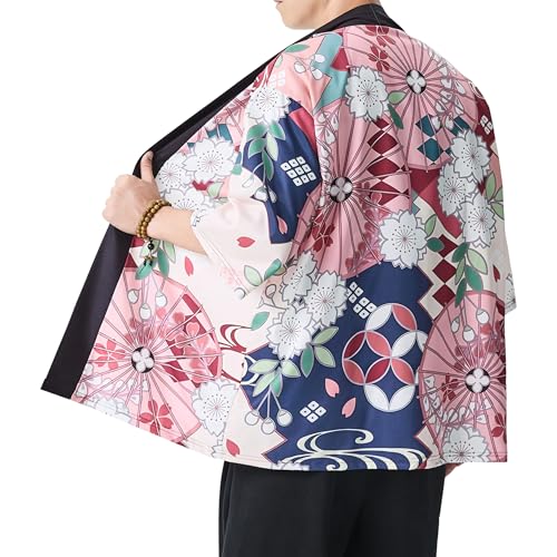 Image of PRIJOUHE Men's Lightweight Kimono Jacket Seven Sleeve Open Front Cardigan Coat Japanese Style Bathrobe