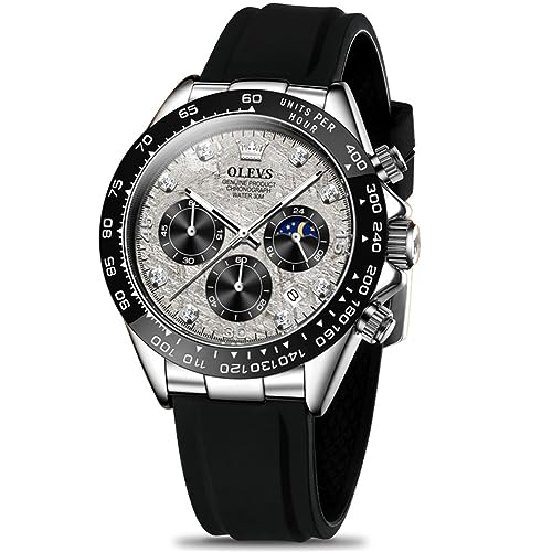 OLEVS 腕時計 メンズ オシャレビジネス 腕時計 見やすい スポーツ 人気 ファッション ブランド アナログクォーツ シリカゲルベルトクロノグラフ 日付 防水 グレー うで時計 メンズ シリコン男性 う で 時計、Watch for Men
