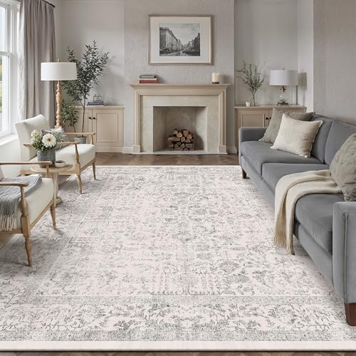PureCozy Gray Area Rug 8x10 Machine Washable Large Vintage Living Room Distressed Non Slip Carpet...