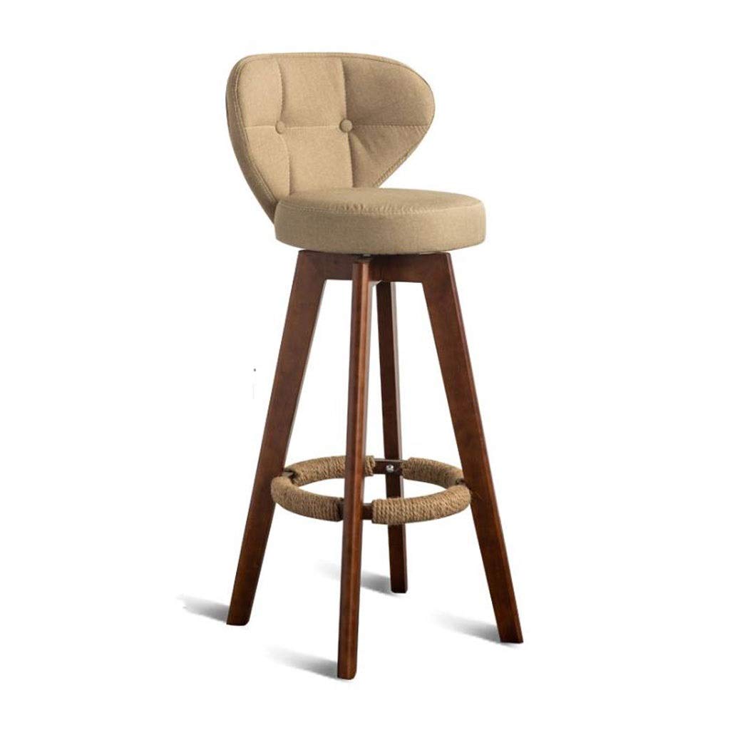 AYCDL Wooden Swivel Bar Stools with Armrests and Back Support Counter Height Kitchen Breakfast Chair with Footrest for Home Bar or Pub Use,65cm Beige