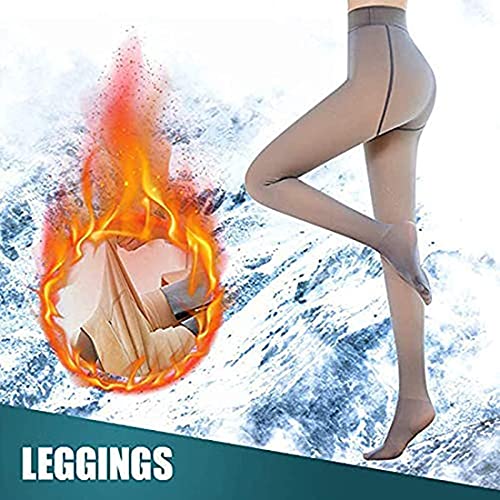 Womens Fake Translucent Warm Fleece Lined Tights, Thermal Winter Tights for Winter Outdoor, Black, Coffee3