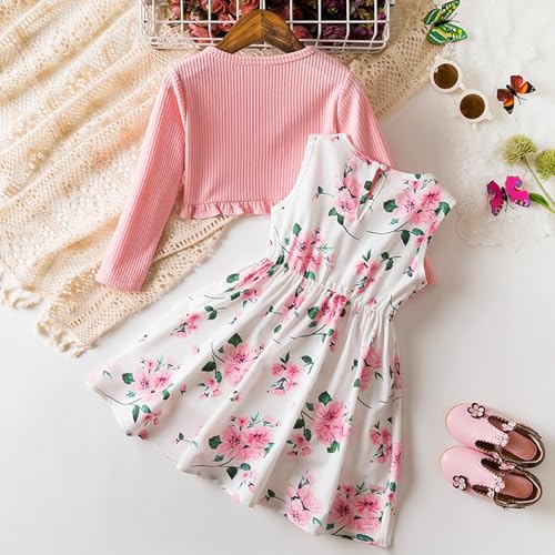 Conjunto para niña de vestido sin mangas y rebeca manga larga, ropa infantil de 3 a 7 años 2