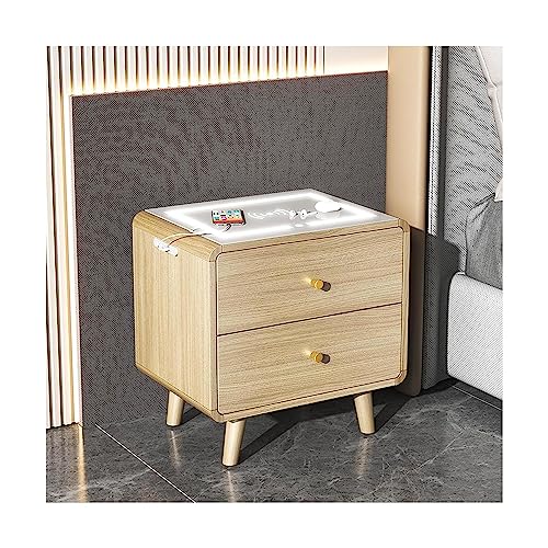 UioQrintan Elegante mesita de Noche Inteligente con Carga inalámbrica, Luces LED y 2 cajones de Madera.