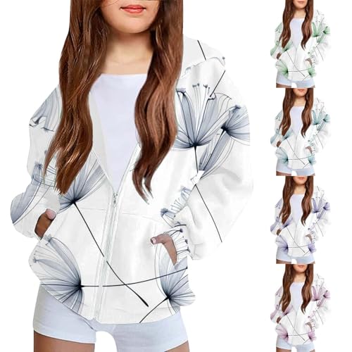 Girls Floral Print Oversized Full Zip Hoodie Kids Casual Long Sleeve Sweatshirts Cute Jackets with Pockets for 4-12 Years2